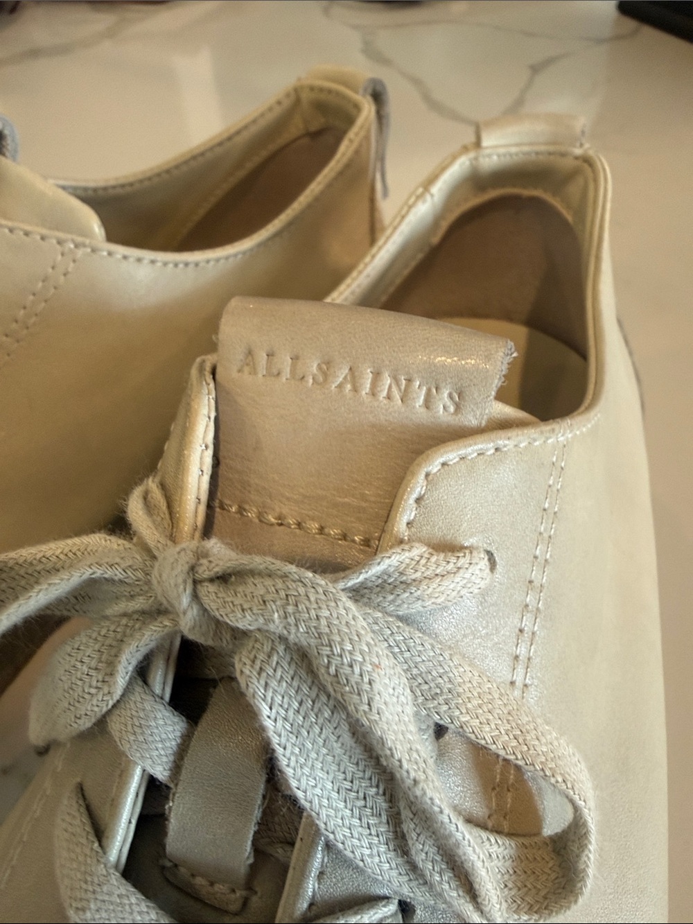 All Saints Men's Neutral Beige Leather Lace-Up Sneakers